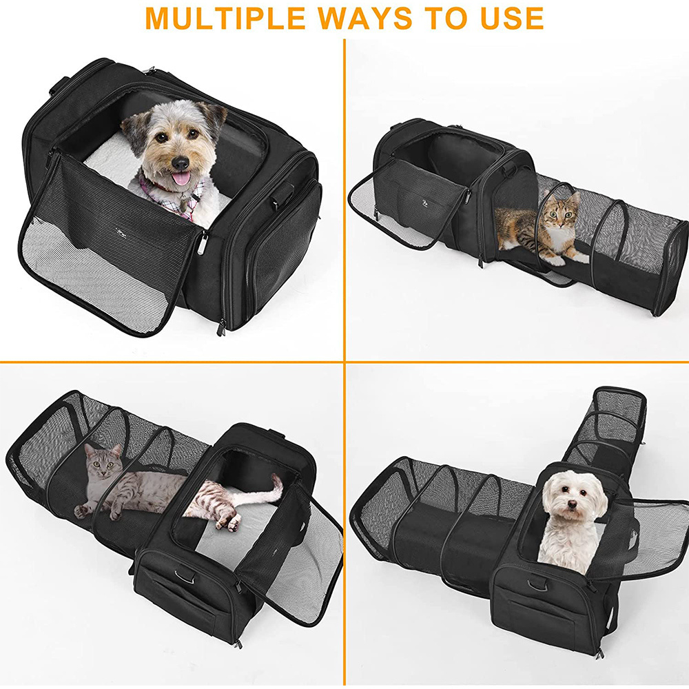 Cat Carrier, 2 Sides Expandable Dog Carrier, Soft-Sided Collapsible Dog Travel Bag with Removable Fleece Pad for Cats