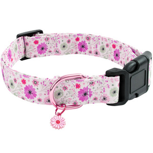 Custom Cotton Dog Collar Cute Flower luxury Dog Collar for Small Medium Large Dogs with Flower Charms