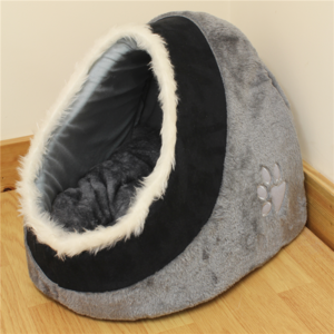 Grey Black Warm Fleece Igloo Pet Dog Bed  with Fur Trim Dog Puppy Cat Kitten