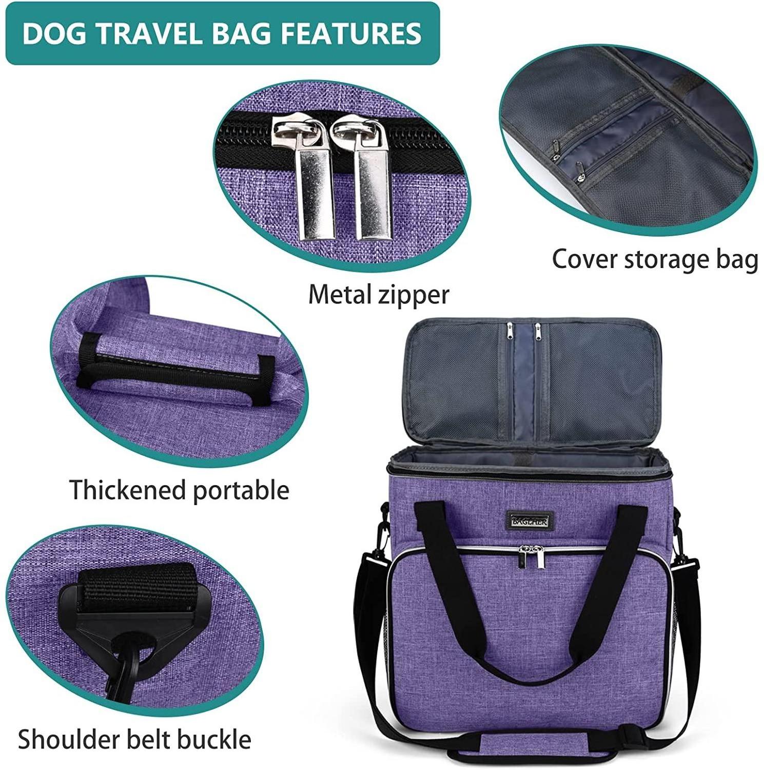 Pet Travel Bag, Dog Travel Bag,with 2 Pet Food Containers and 2 Collapsible Silicone Bowls; Essential Kits for Pet Travel.