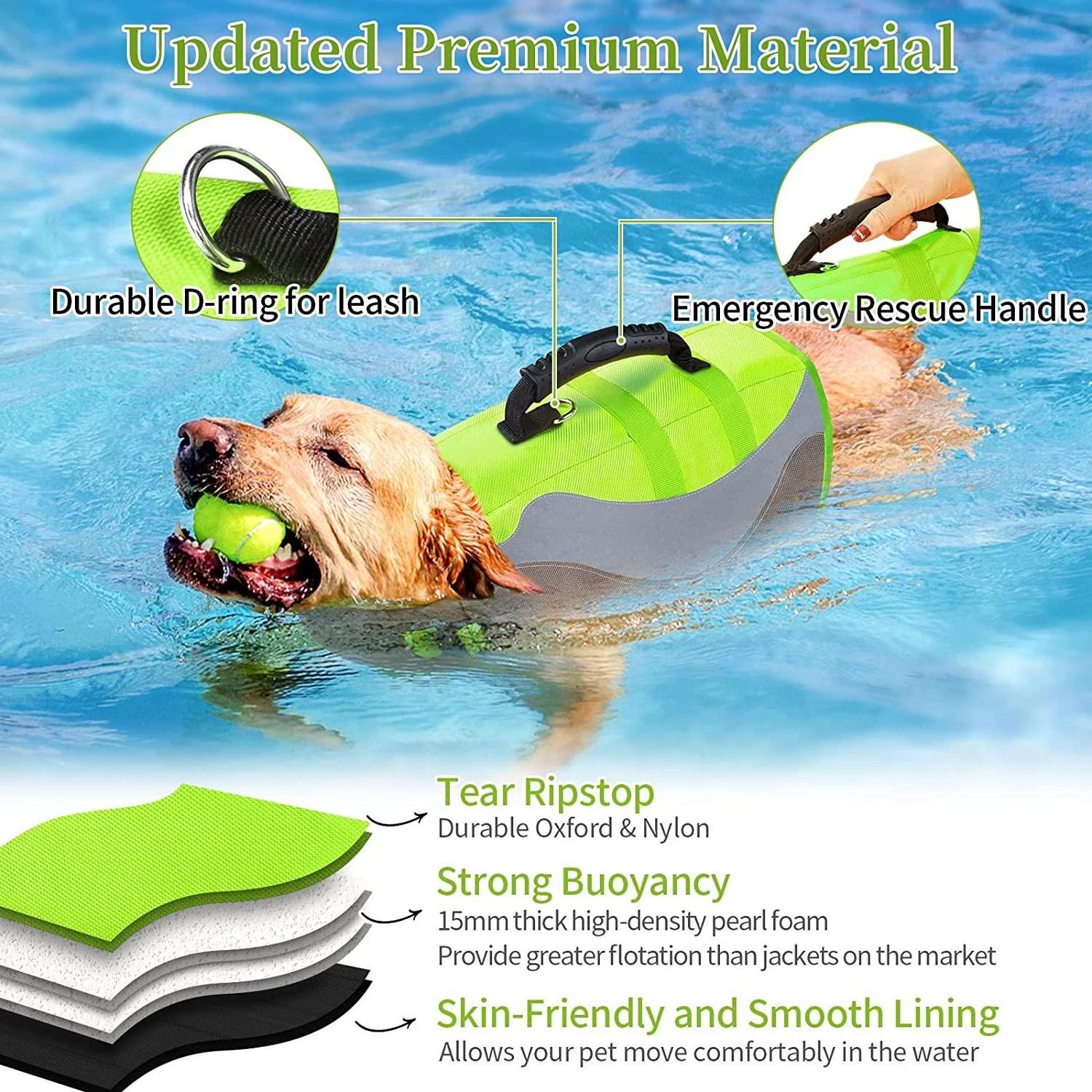 New Sport Style Ripstop Dog Life Vest with Reflective Stripes for Swimming, Puppy  Jacket with Adjustable Straps for Dogs