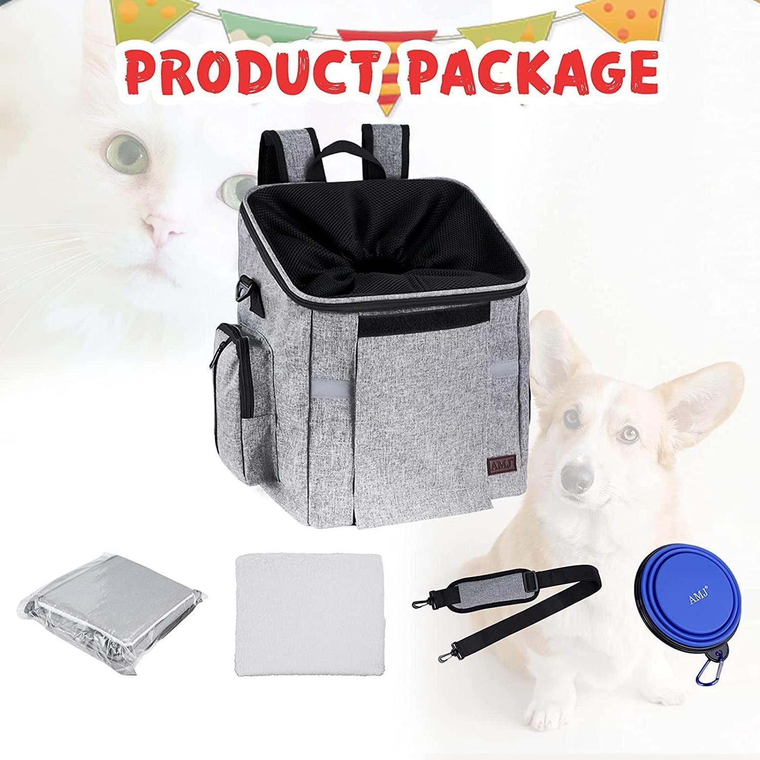 Cat Backpack Carrier Dog Bicycle Basket, Airline Approved Pet Backpack for Collapsible Bowl and Inner Safety Strap for Travel