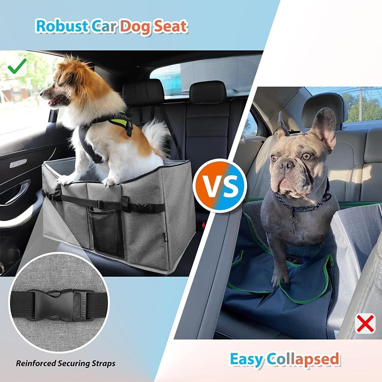 Dog Car Seat, Dogs Car Booster Seat for Pets Travel Cage Elevated Dog Bed with Storage Pockets Leash for Supports Pet Under 48lb