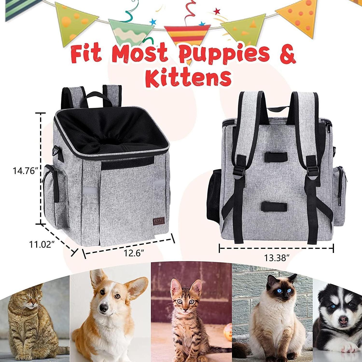 Cat Backpack Carrier Dog Bicycle Basket, Airline Approved Pet Backpack for Collapsible Bowl and Inner Safety Strap for Travel