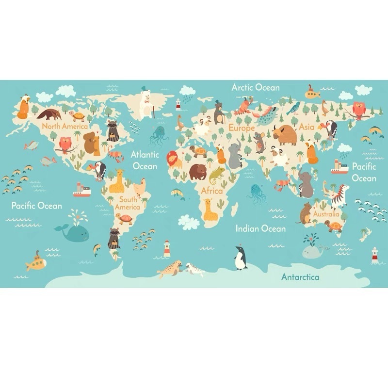 3d Children's Room Wall fabric Boys Girls Bedroom Wall cloth Animals World Map Wallpaper