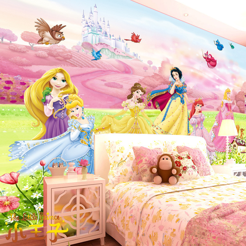 Princess background  3D children's room wallpaper boys girls cartoon wall decoration mural seamless wall fabric cloth