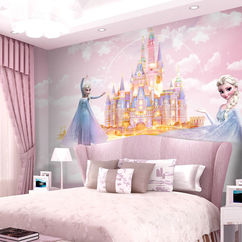 Children's room wall covering girls bedroom background wall pink cartoon wall fabric