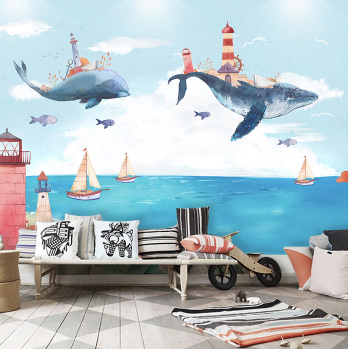 Children's room cartoon background wall cloth princess room series wallpaper 3d8d10d18d cartoon children's room wall covering