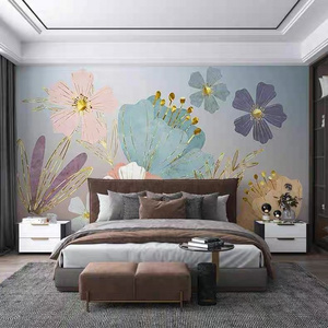 American 8d flower TV wall background wallpaper 6D plant flower bedroom wall fabric  interior decoration wall covering