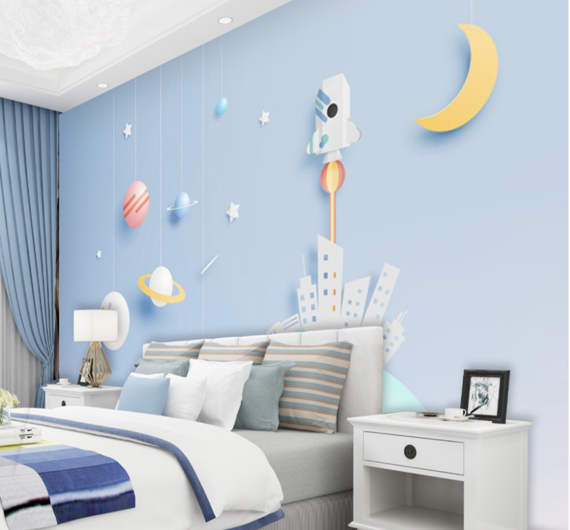 Children's room cartoon background wall cloth princess room series wallpaper 3d8d10d18d cartoon children's room wall covering