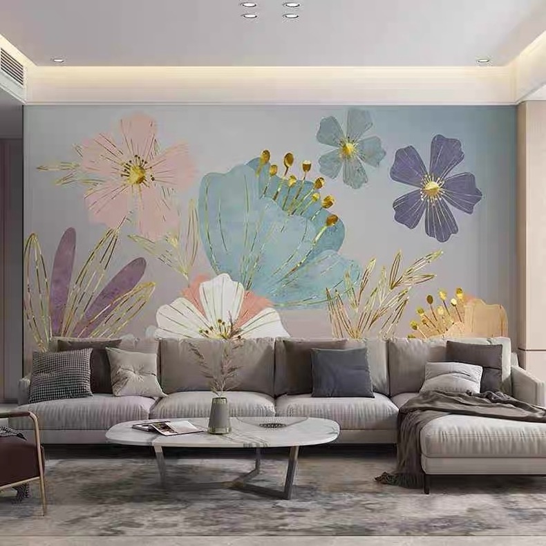 American 8d flower TV wall background wallpaper 6D plant flower bedroom wall fabric  interior decoration wall covering