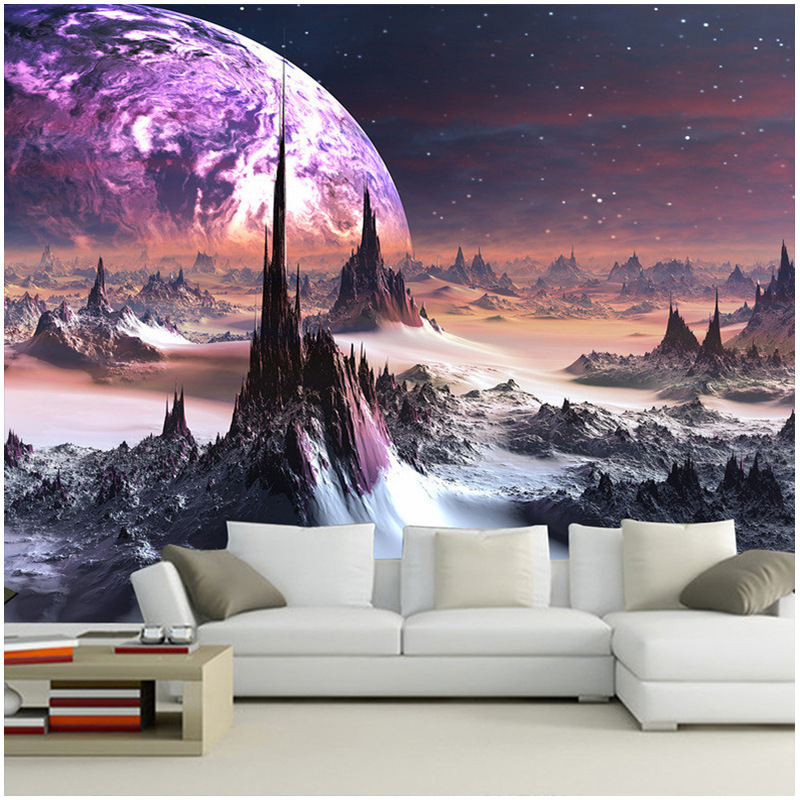 3D starry sky wallpaper dreamy space planet  theme ceiling mural children's room decoration luxury background wall cloth fabric