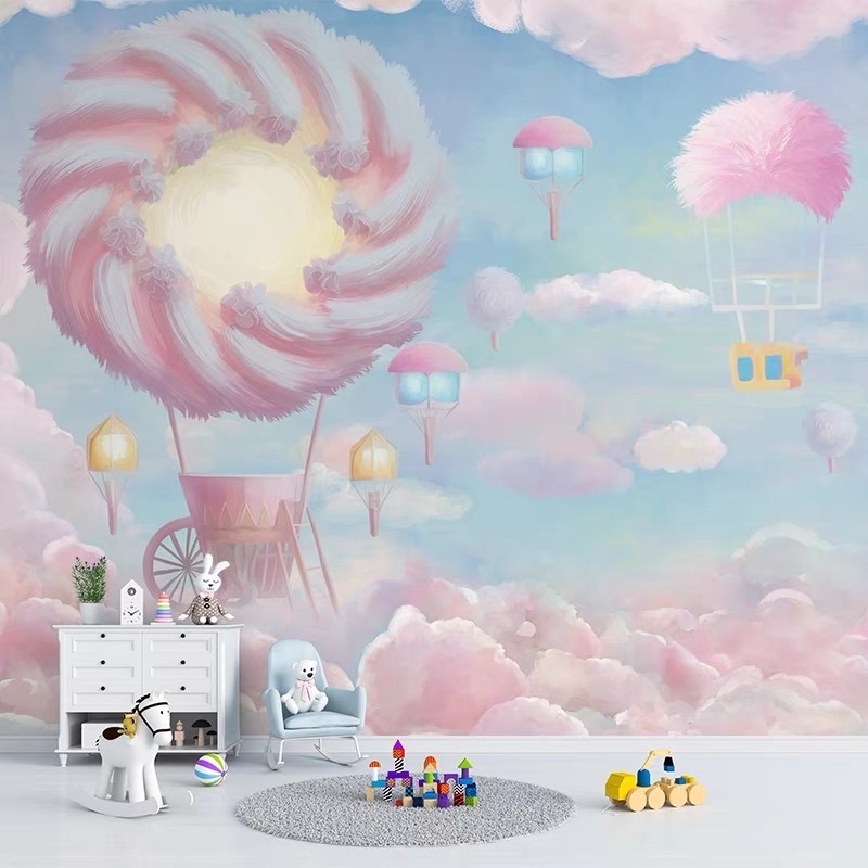 3d-18d Girls bedroom wallpaper doughnuts hot air balloon children room wall fabric pink princess style wall cloth