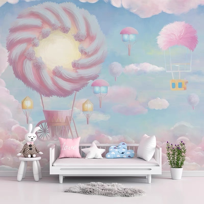 3d-18d Girls bedroom wallpaper doughnuts hot air balloon children room wall fabric pink princess style wall cloth