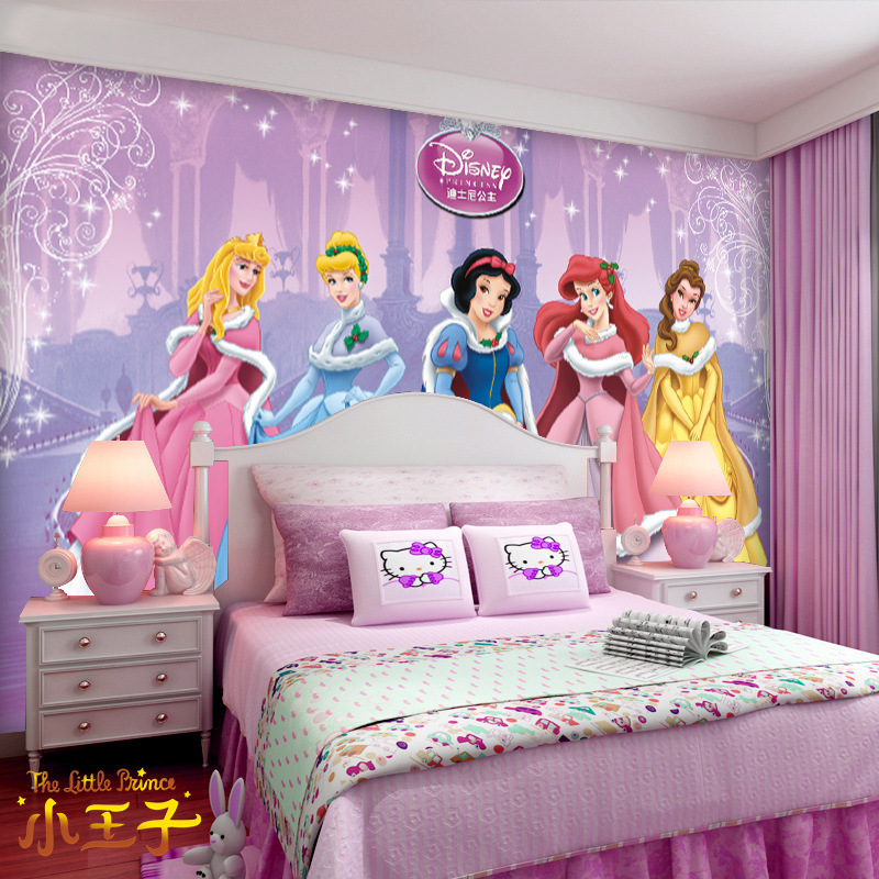 Princess background  3D children's room wallpaper boys girls cartoon wall decoration mural seamless wall fabric cloth