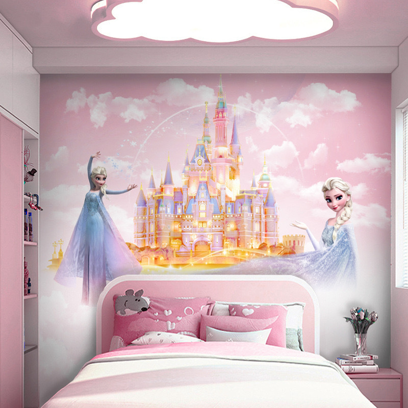 Children's room wall covering girls bedroom background wall pink cartoon wall fabric