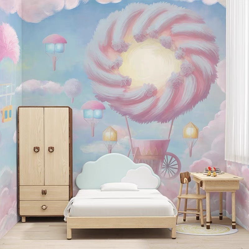 3d-18d Girls bedroom wallpaper doughnuts hot air balloon children room wall fabric pink princess style wall cloth