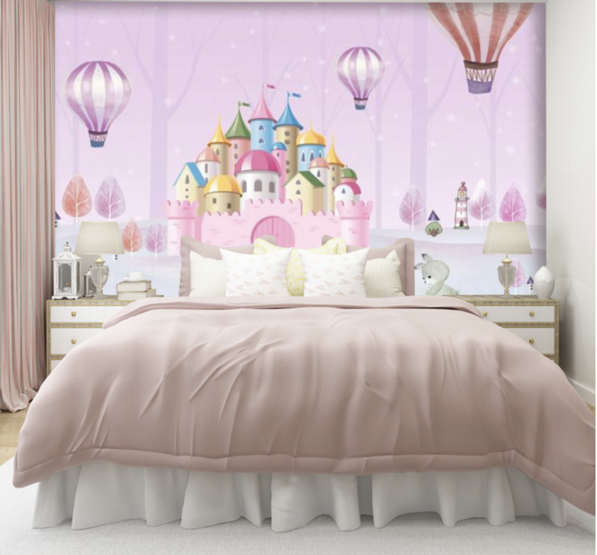 Children's room cartoon background wall cloth princess room series wallpaper 3d8d10d18d cartoon children's room wall covering