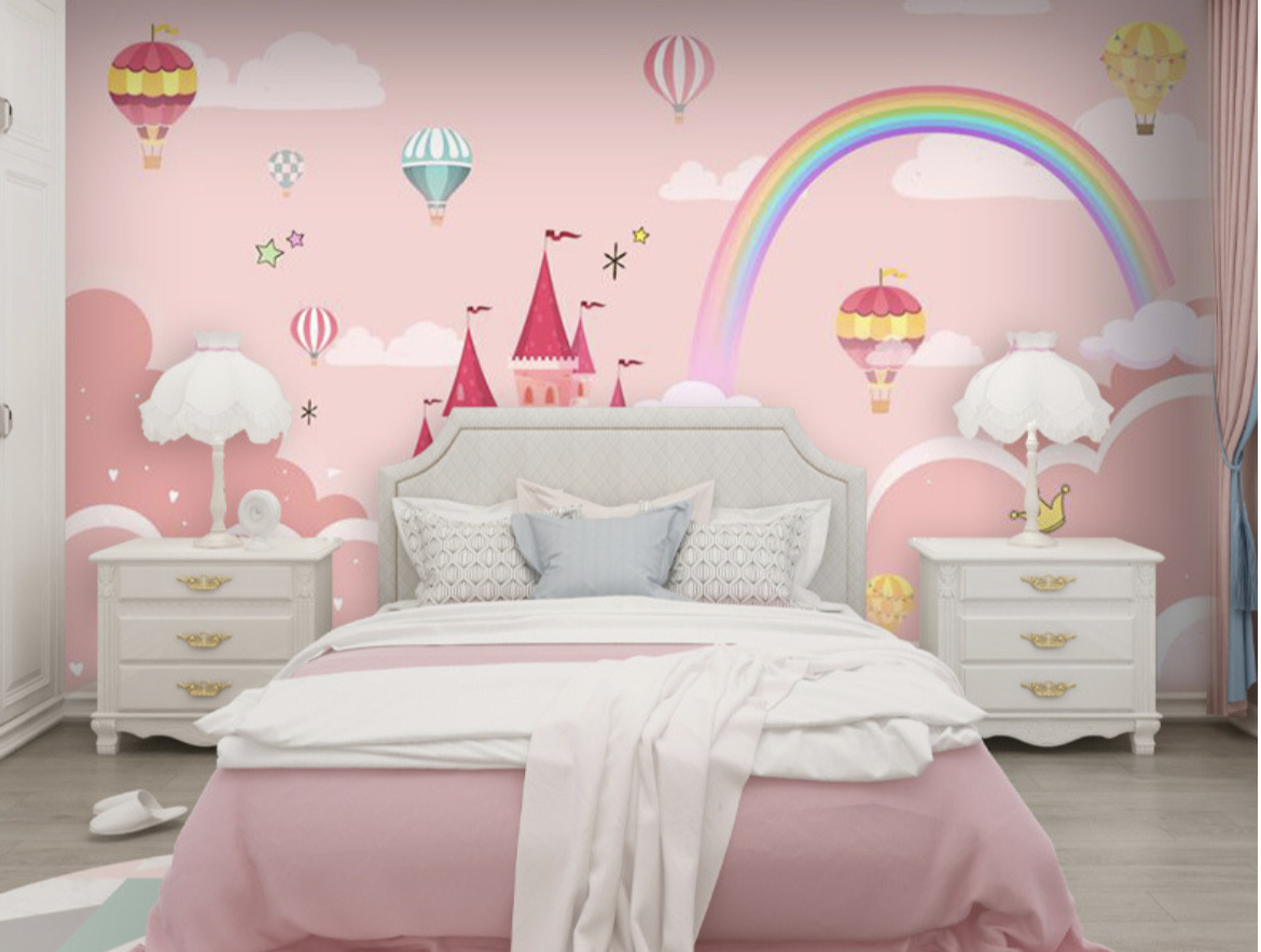 Children's room cartoon background wall cloth princess room series wallpaper 3d8d10d18d cartoon children's room wall covering