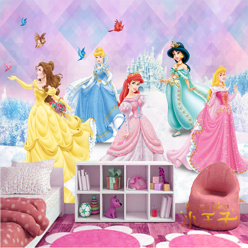 Princess background  3D children's room wallpaper boys girls cartoon wall decoration mural seamless wall fabric cloth