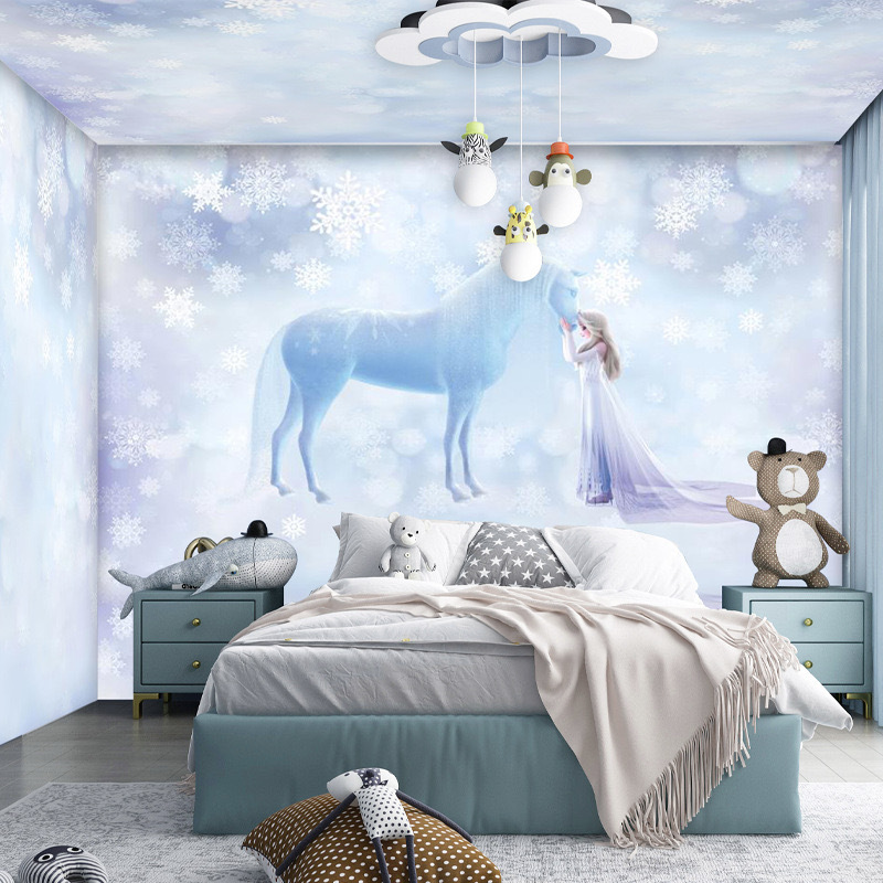 Children's room girl bedroom decoration 3d 6d 18d cartoon wall covering bedroom living room wall fabric