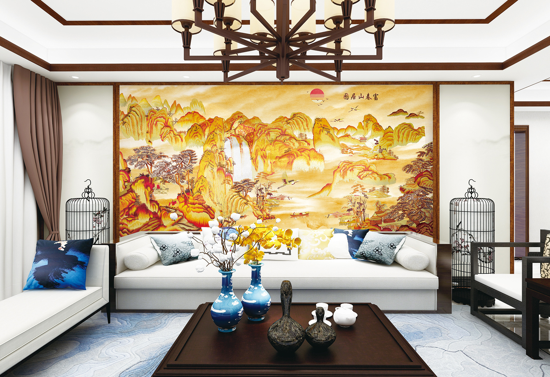 Custom Home Living Room Decoration Wall Paper Silk Chinoiserie Embroidery  Mural Wallpaper For Walls