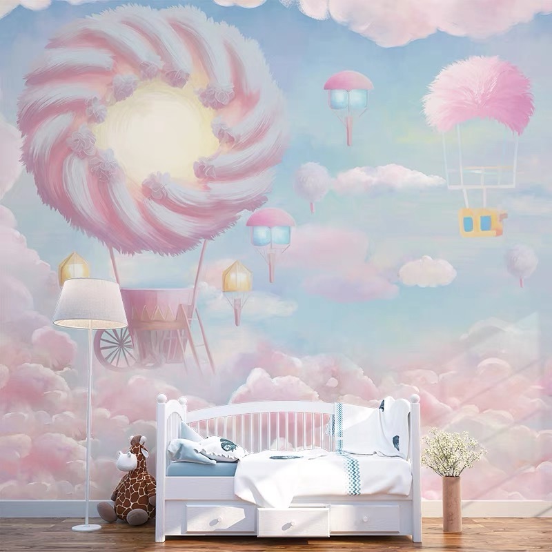 3d-18d Girls bedroom wallpaper doughnuts hot air balloon children room wall fabric pink princess style wall cloth