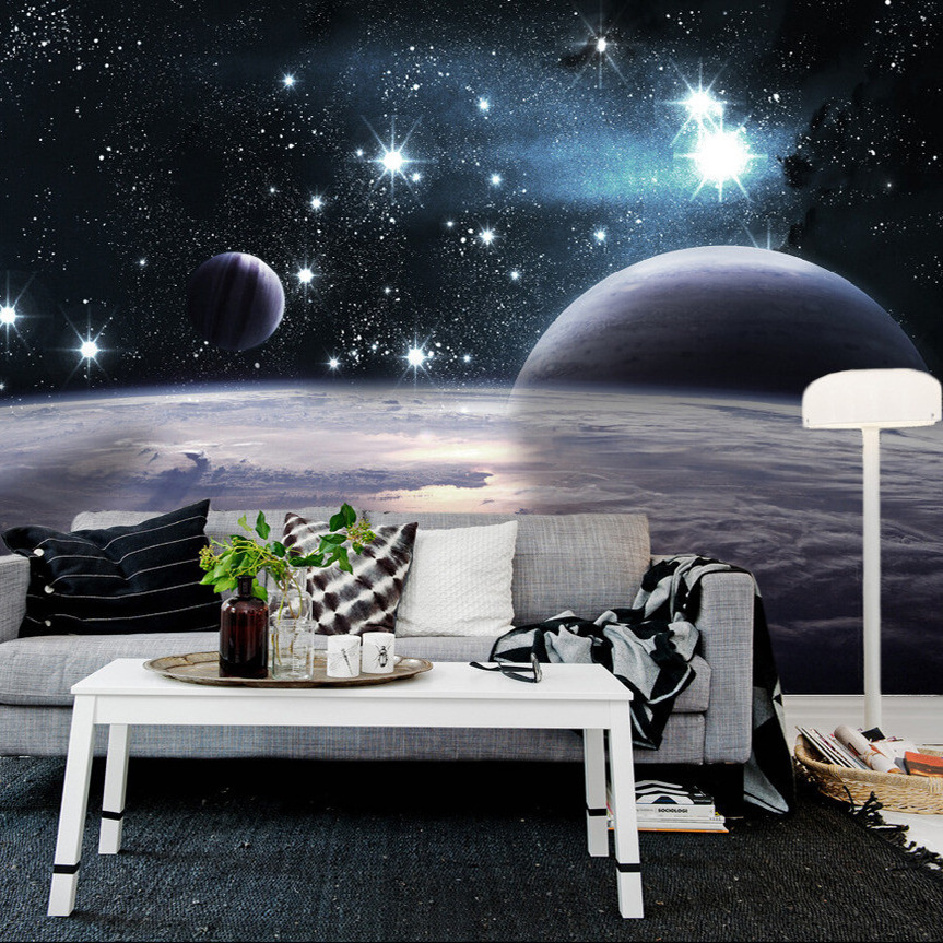 3D starry sky wallpaper dreamy space planet  theme ceiling mural children's room decoration luxury background wall cloth fabric