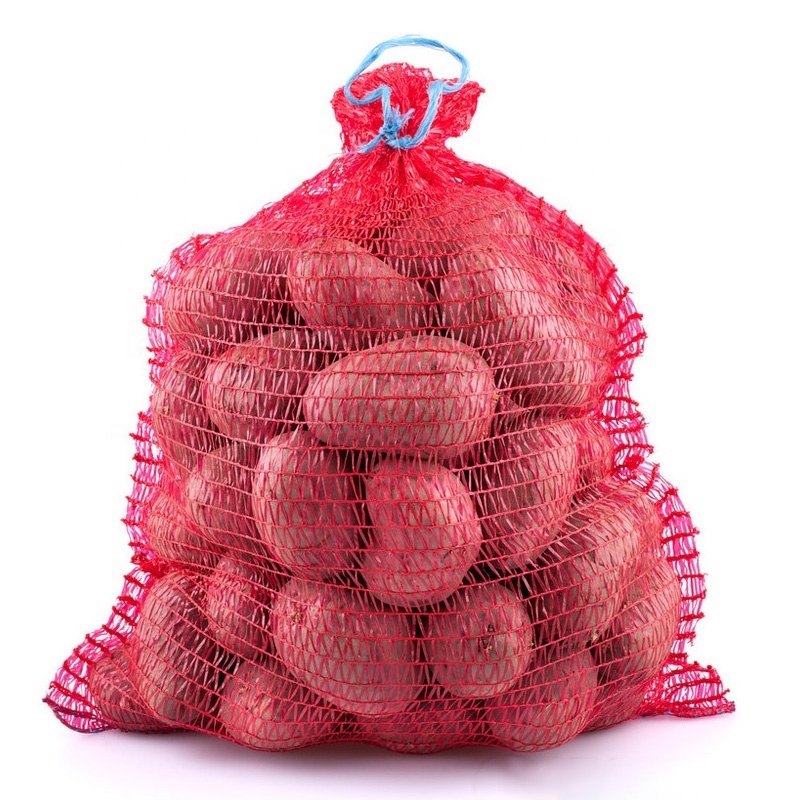 Packing Potato Onion Firewood Knitted Net PE Raschel Mesh Bag With Drawstring