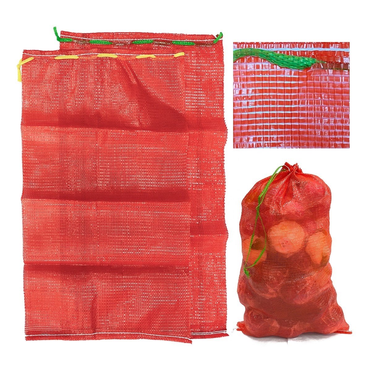 PP Recycled Customized 50x80cm Potato Firewood Red Leno Onion Packaging Mesh Bag 25kg 10kg