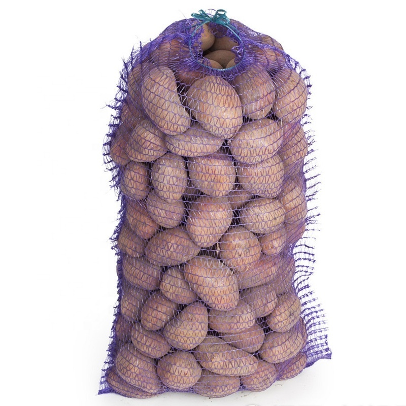 Packing Potato Onion Firewood Knitted Net PE Raschel Mesh Bag With Drawstring