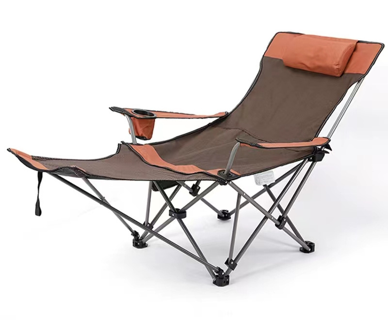 Outdoor Folding Beach Chair Recliner Grey With Footrest Nap Chair Breathable Portable