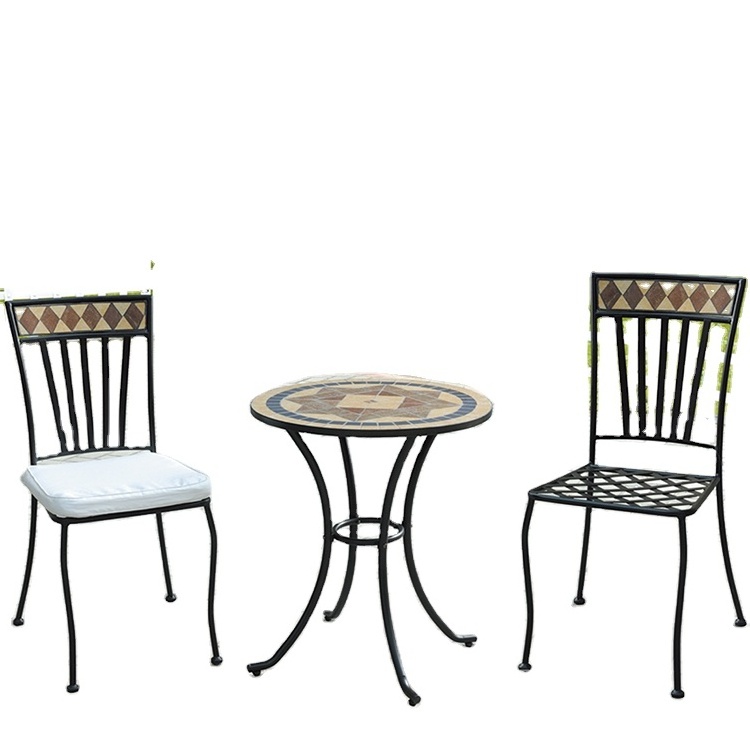 3-Piece Mosaic Table and Chair Bistro Set with Cushions Garden Furniture