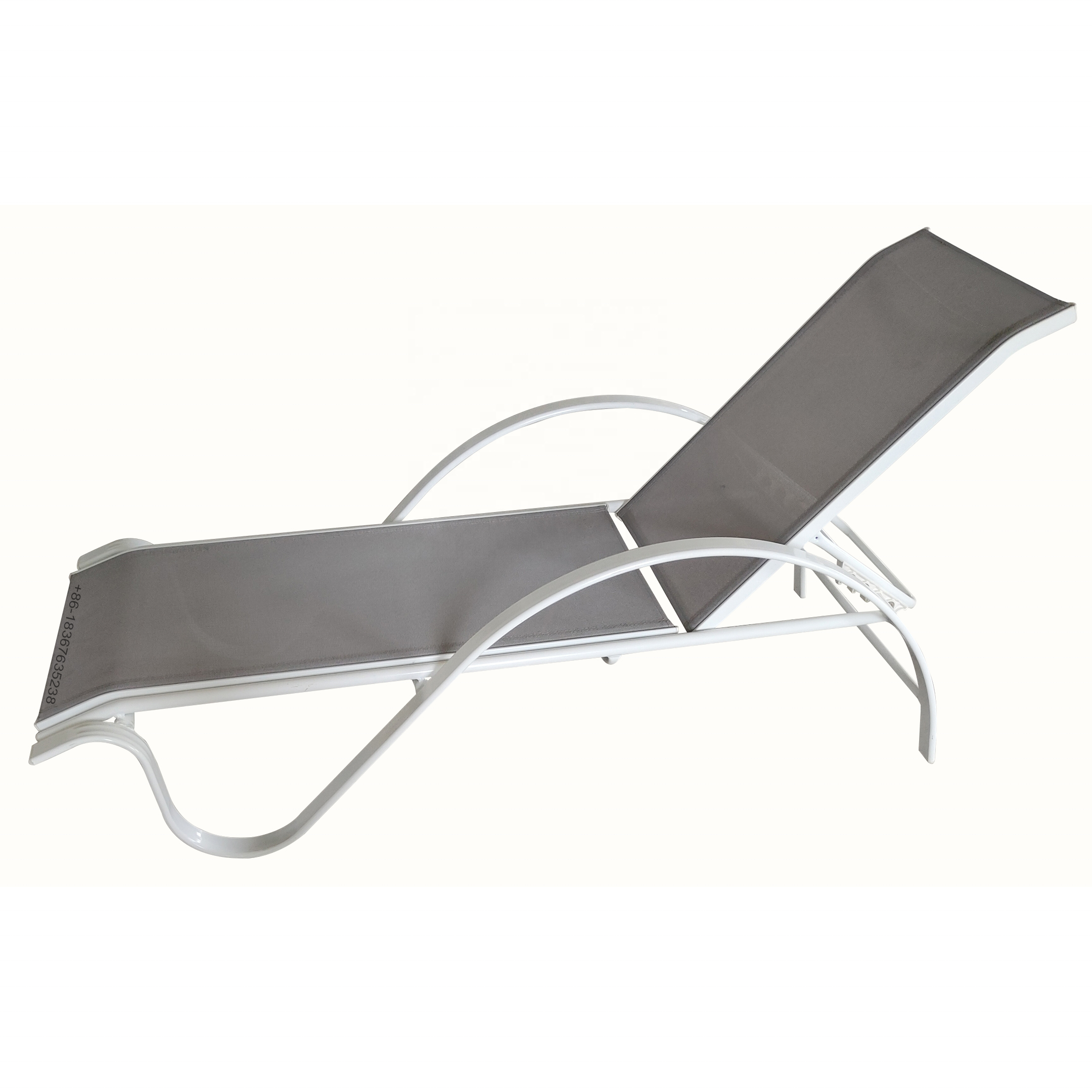 Casual arc shape aluminum frame patio garden furniture textilene mesh fabric chaise lounge chair sunbed