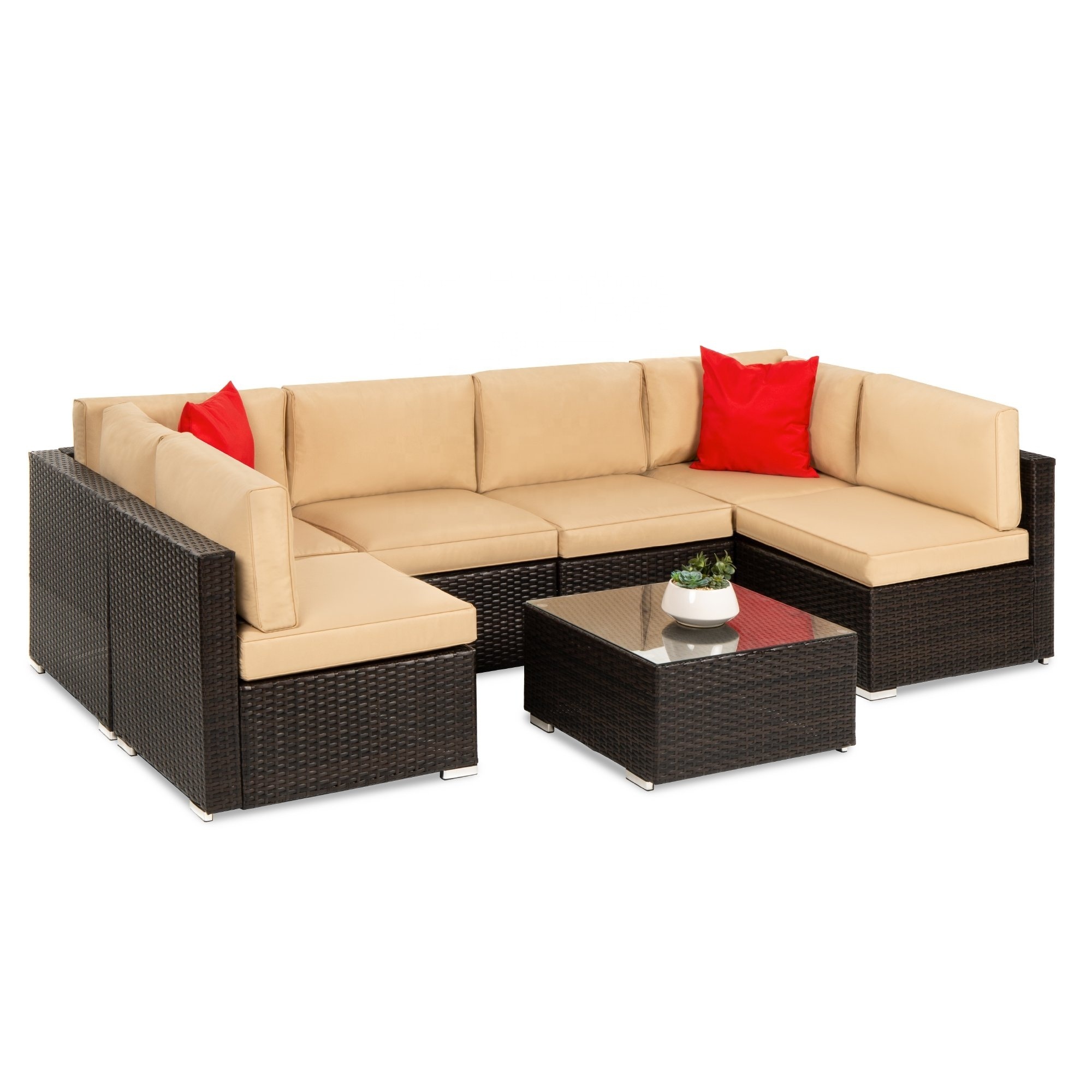 best seller 7 pieces outdoor rattan sofa modular conversation patio rattan set luxury garden furniture wicker L sectional sofa