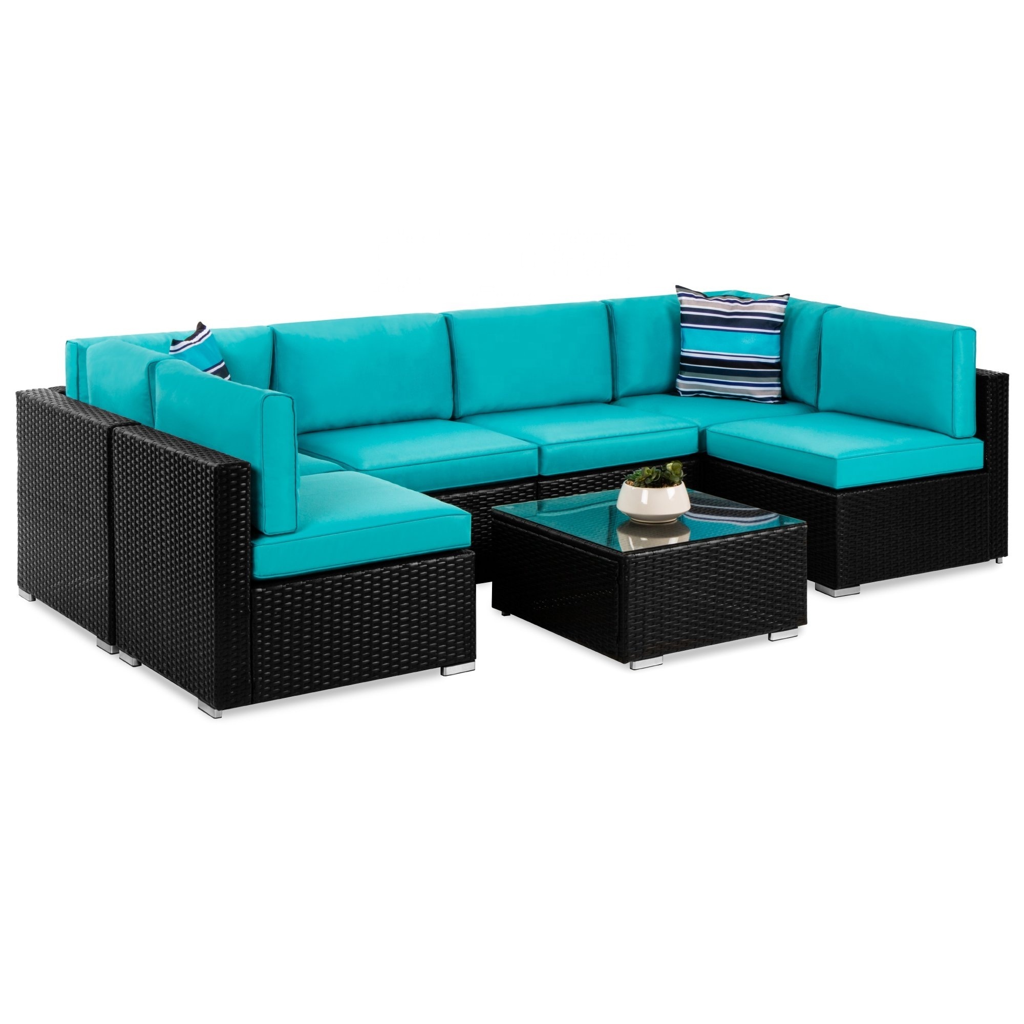 best seller 7 pieces outdoor rattan sofa modular conversation patio rattan set luxury garden furniture wicker L sectional sofa