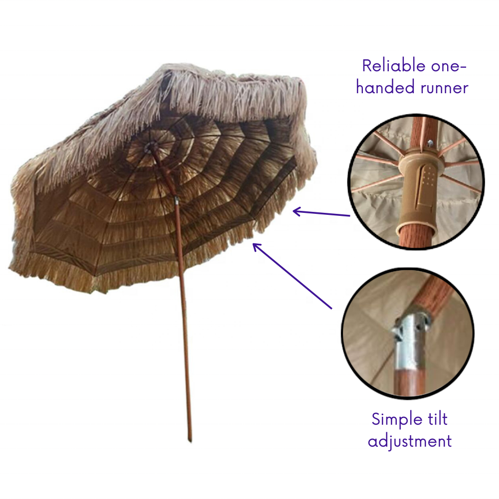 natural color patio palm beach umbrella plastic hawaii  tiki inclinable thatch outdoor straw umbrella