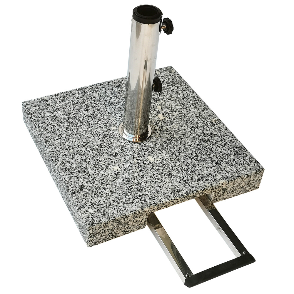 35KG Marble Umbrella Base With Stainless Steel Hand Ring Granite Umbrella Base Adapter With 4 Wheels