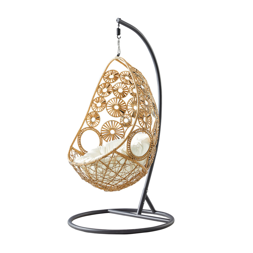 high quality patio PE rattan hanging chair basket egg swing PE wicker porch swing outdoor hanging chair with stand