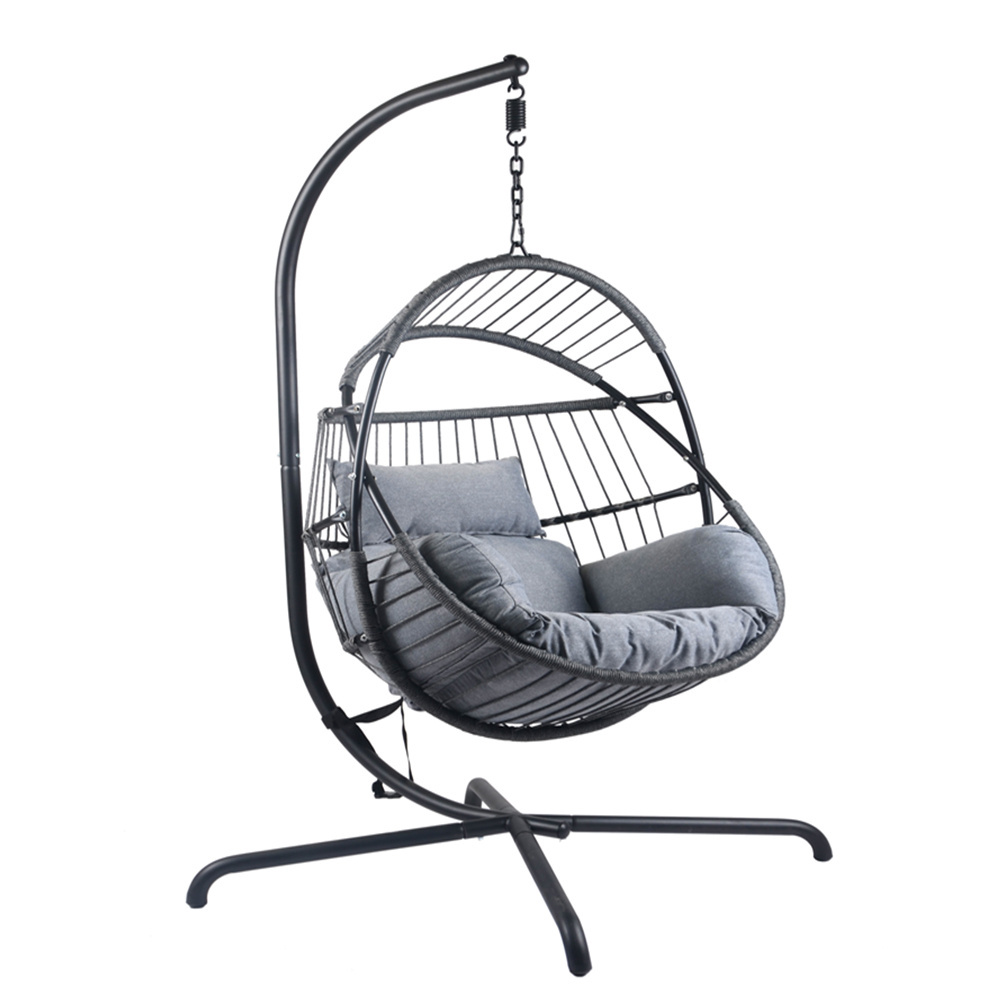 KD double seat hanging chair patio PE rattan loveseat hanging basket PE wicker swing chair outdoor garden set