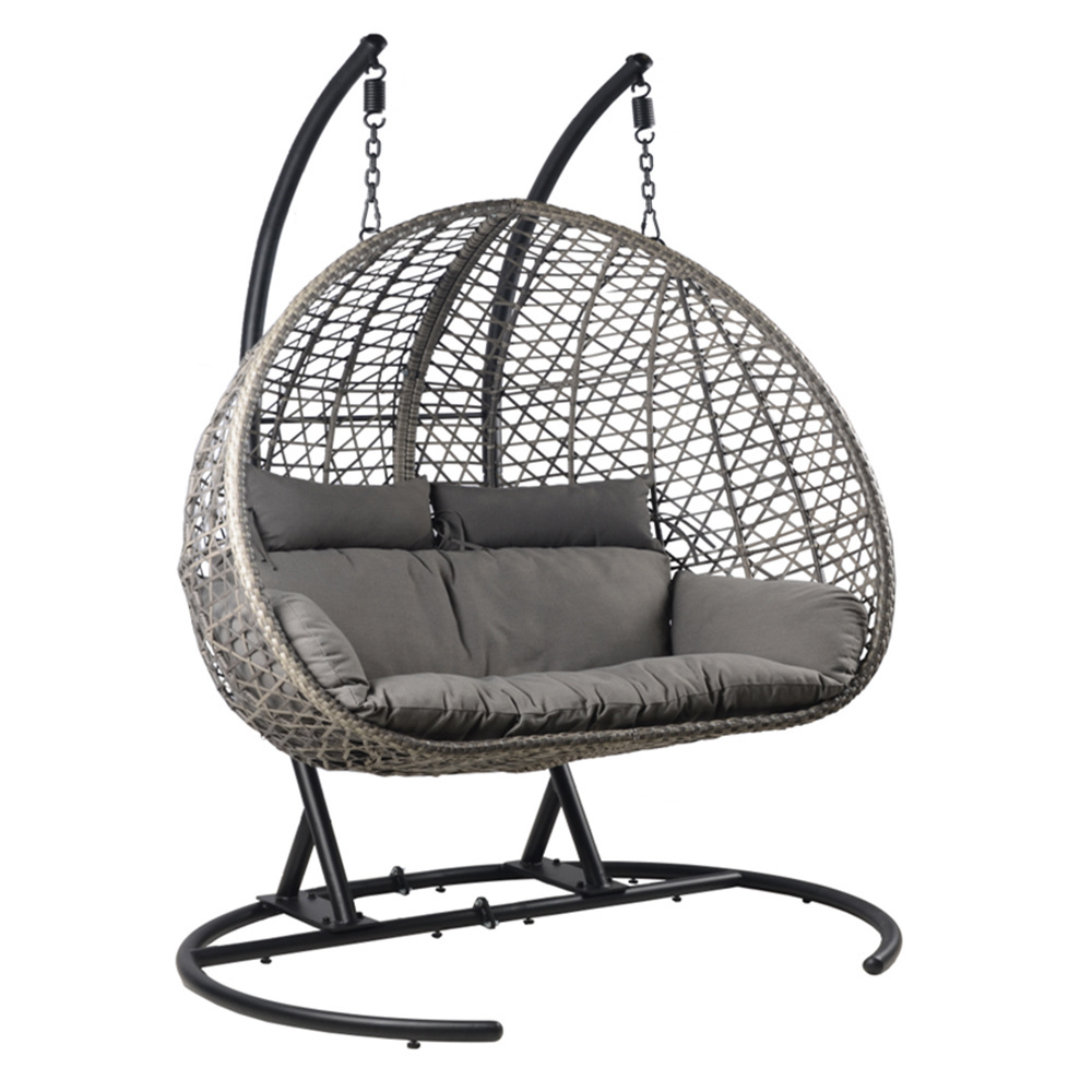 KD double seat hanging chair patio PE rattan loveseat hanging basket PE wicker swing chair outdoor garden set