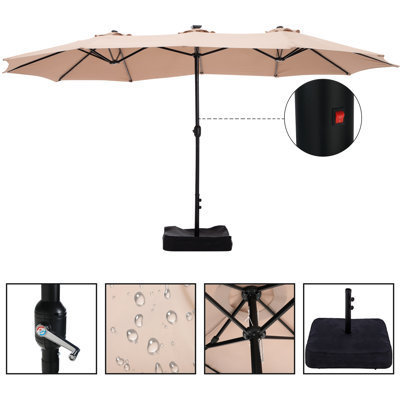 180'' x 108'' Rectangular Lighted Market Umbrella  15 ft patio twin umbrella double-sided market