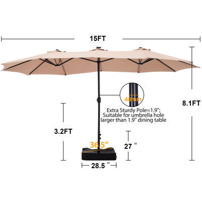 180'' x 108'' Rectangular Lighted Market Umbrella  15 ft patio twin umbrella double-sided market