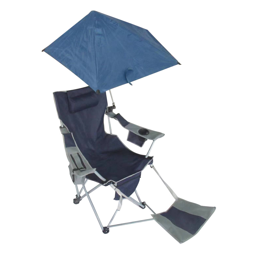 Traveling Foldable  Beach Chair Sun Shade Cup Holder Leisure Beach Umbrella Portable Folding Camping Chairs With Footrest