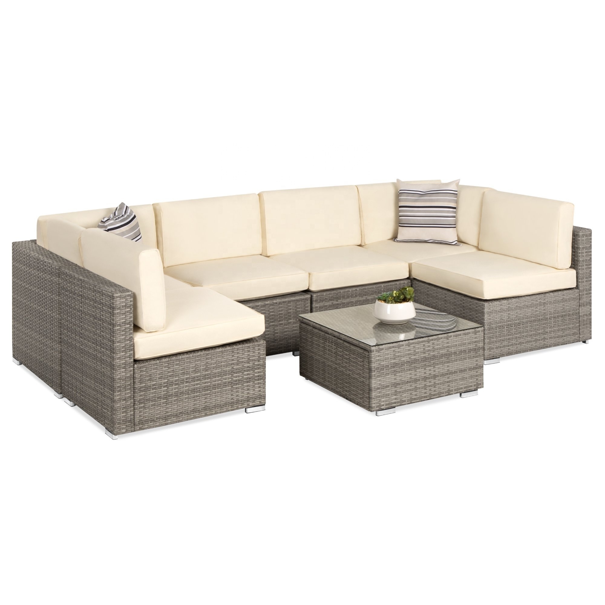 best seller 7 pieces outdoor rattan sofa modular conversation patio rattan set luxury garden furniture wicker sectional sofa