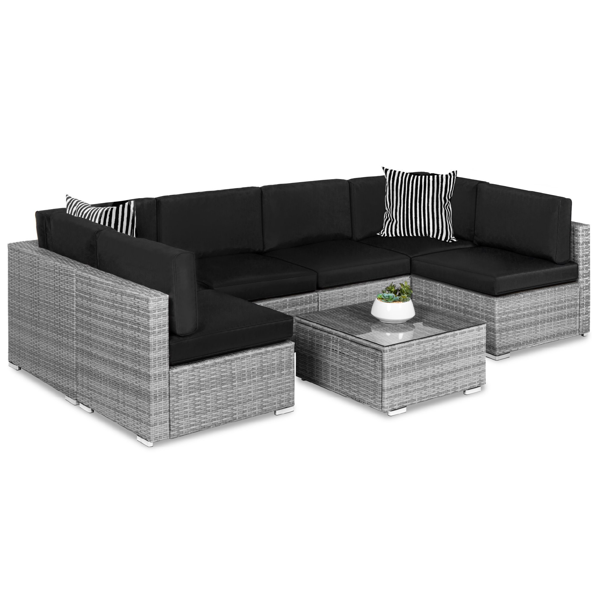 best seller Aluminum 7 pieces outdoor sofa modular conversation patio rattan set luxury garden furniture wicker sectional