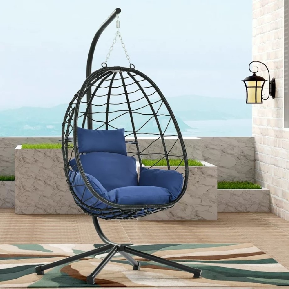 KD folding outdoor rattan PE wicker swing hanging chair Set coffee leisure home hotel terrace patio garden furniture