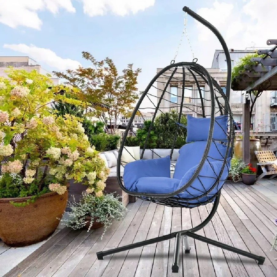 KD folding outdoor rattan PE wicker swing hanging chair Set coffee leisure home hotel terrace patio garden furniture