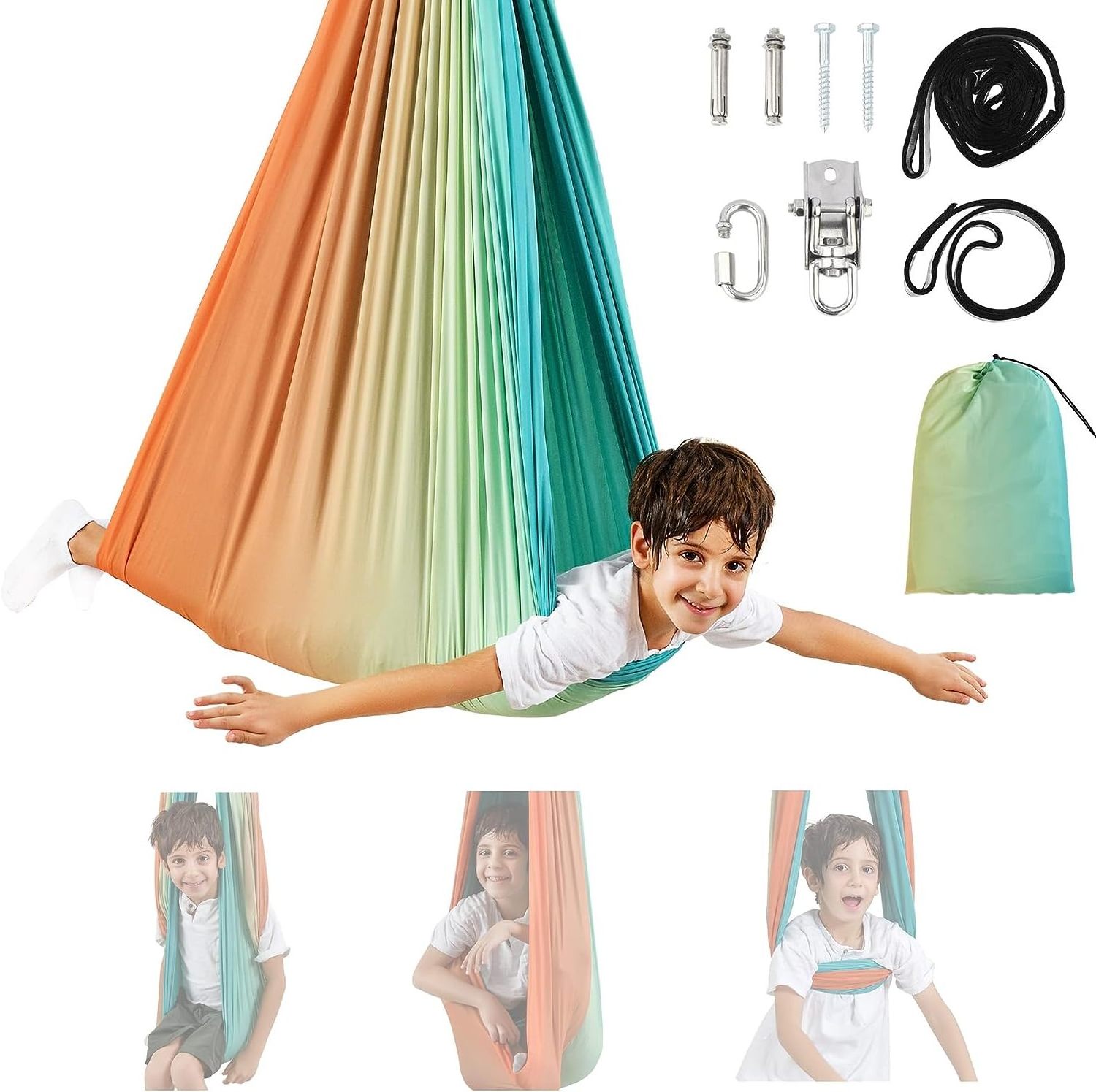 Outdoor Indoor Yoga fitness hammock Kids Pod Swing Seat Hanging Child Hammock Chair Inflatable Pillow Sensory Therapy Swing