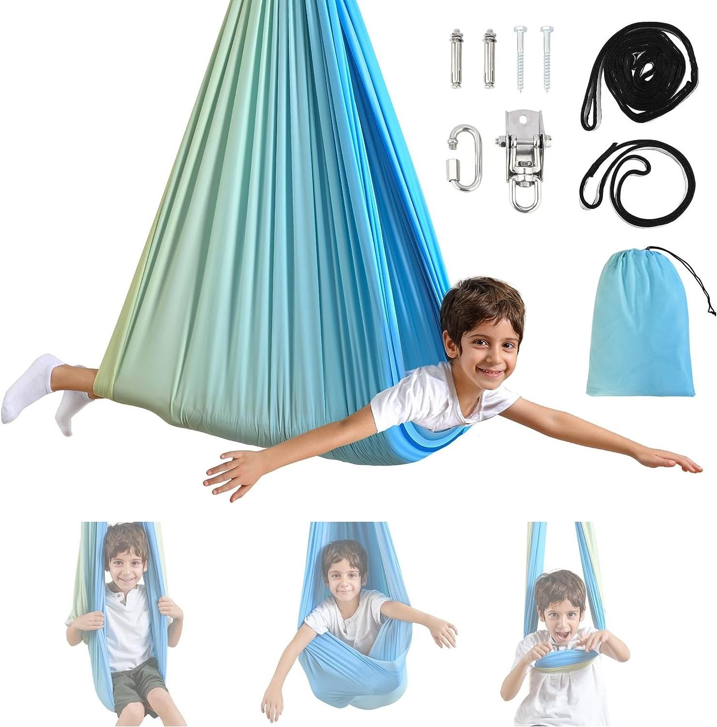 CPSC Nylon Single Layer Sensory Therapy Swing Double Layers Yoga Hanging Hammock For Kids With Stainless Steel U Hook ASTM F963